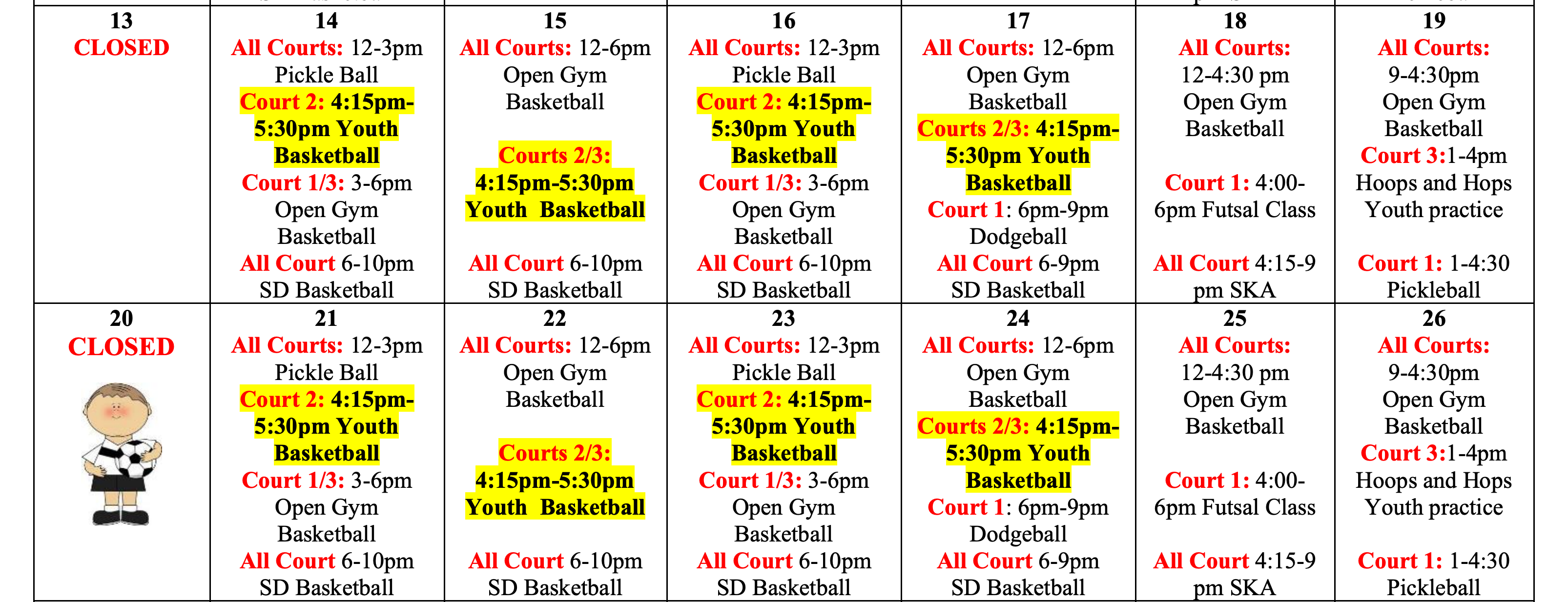 Sample 2-week schedule of the premier San Diego Municipal Gym
