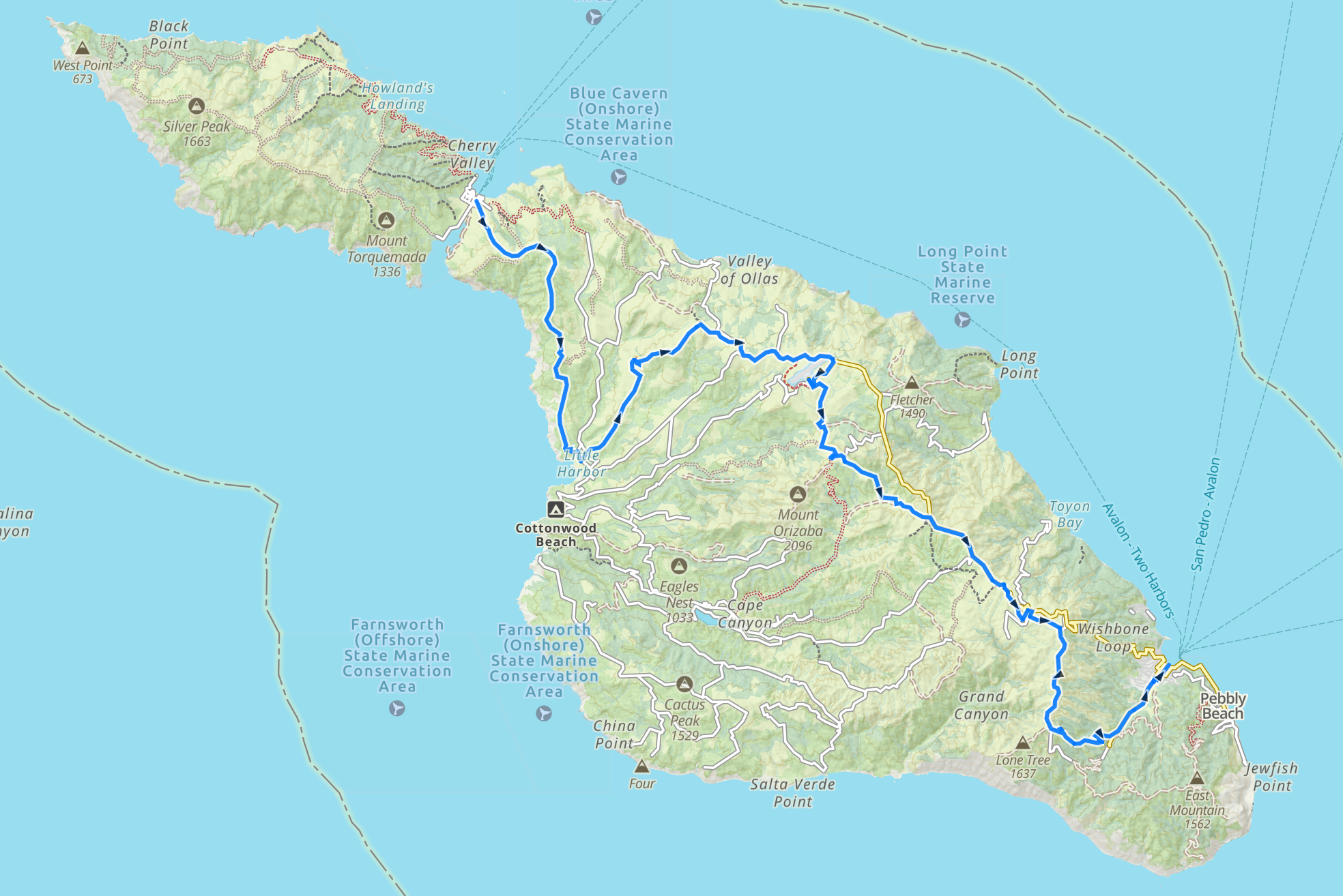 Modified Trans Catalina Trail Map Route